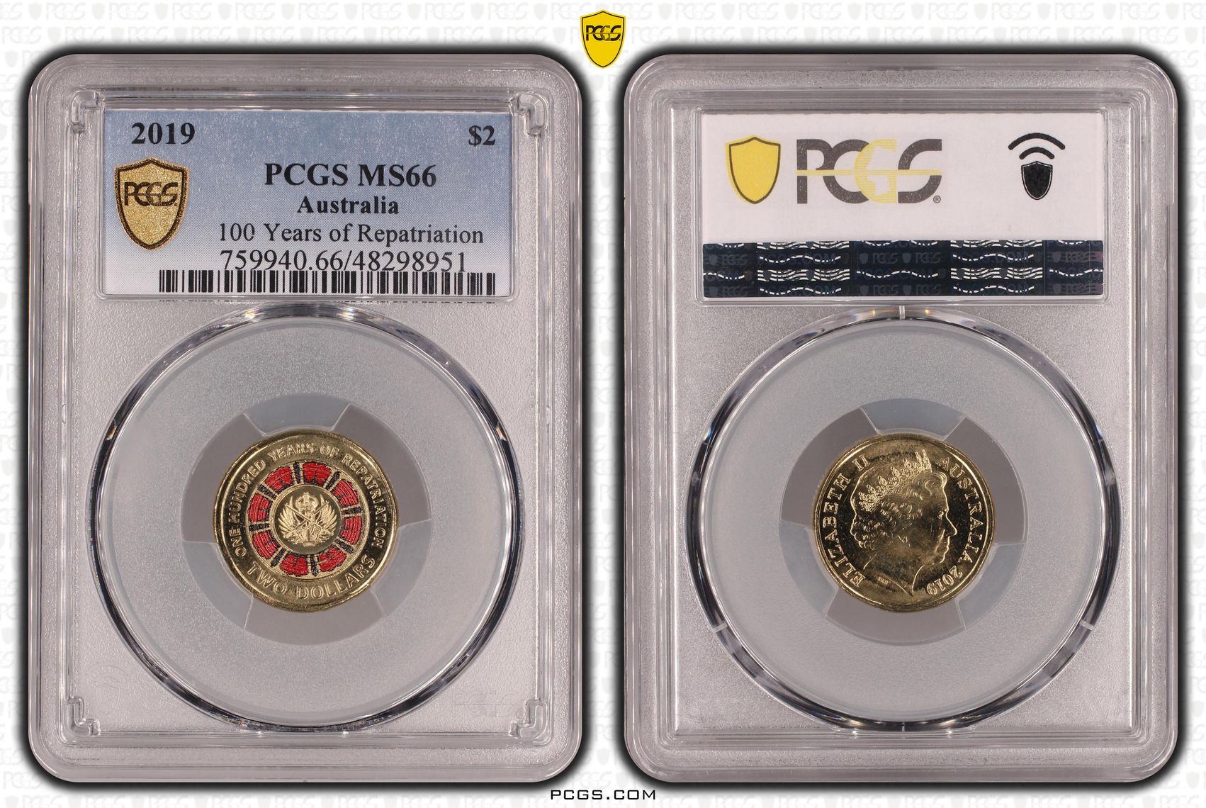 100 Years of Repatriation Colourised, Two Dollar, 2019, PCGS MS66