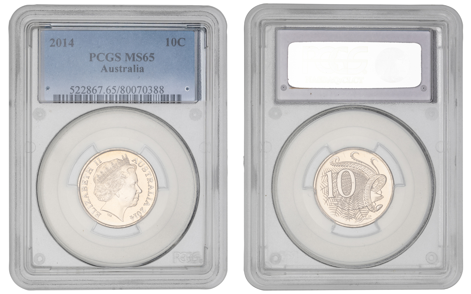 Elizabeth II, Ten Cent, 2014, PCGS MS65