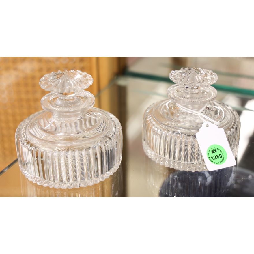 Pair Antique Cut Glass Cologne Bottles 3.5''