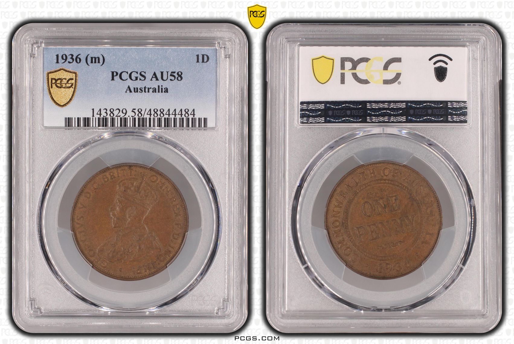 George V, Penny, 1936, PCGS AU58BN