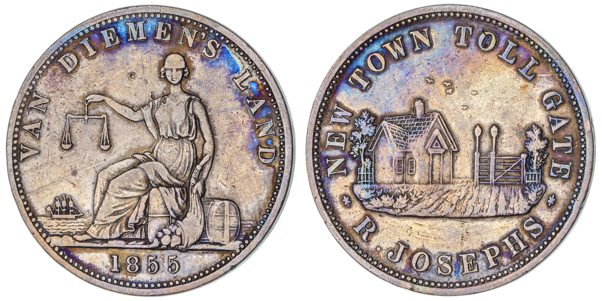 R. Joseph, Hobart, Penny, 1855, VF