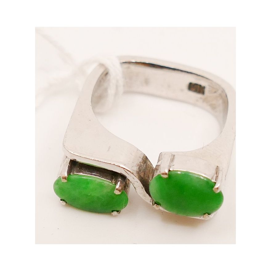 14K White Gold Jade Double Cabochon Ring- Size 4.25- 6.1g