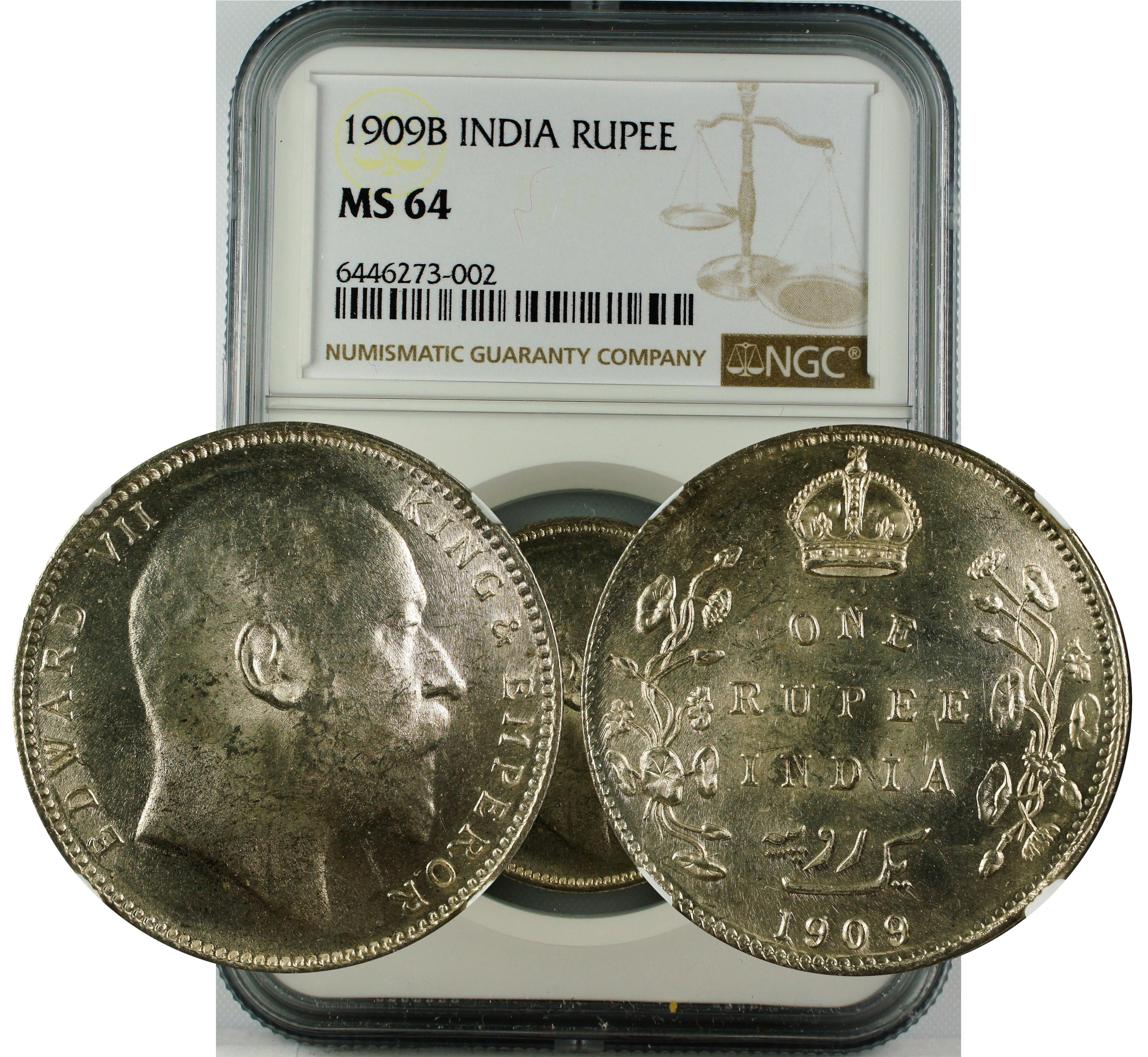 1909 B INDIA RUPEE MS64