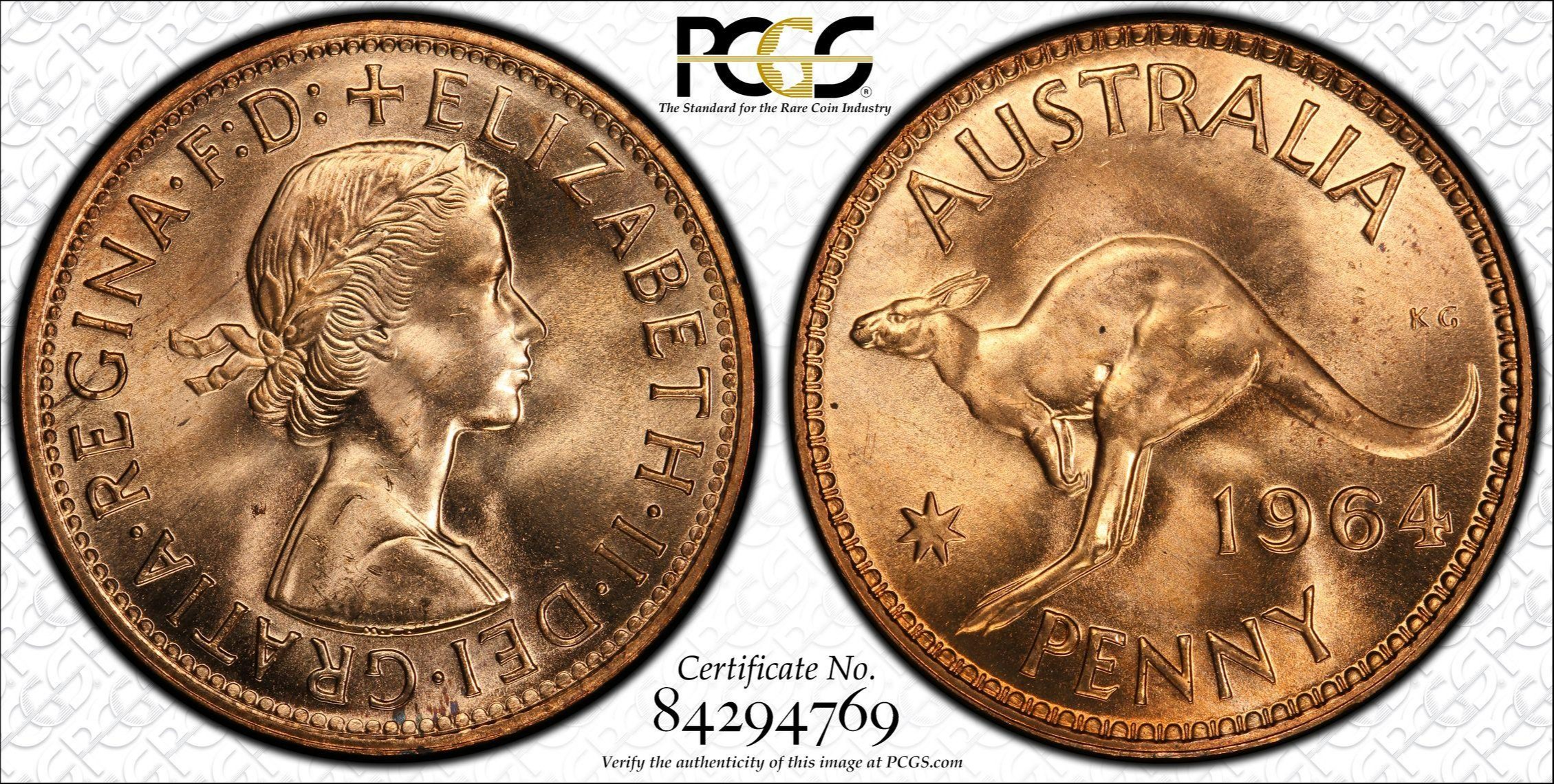 1964 Australia Penny PCGS - MS64RD -769
