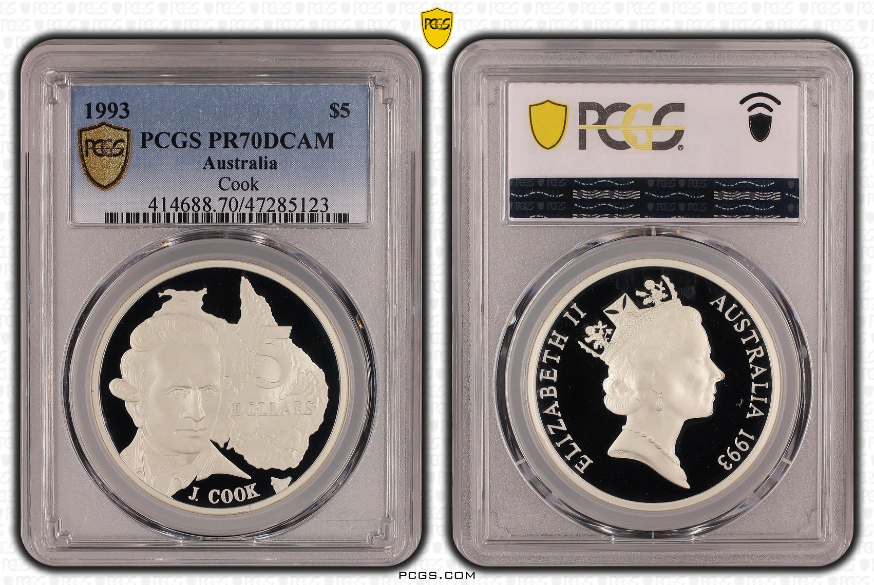Elizabeth II, Cook, Pop 13/0, Five Dollar, 1993, PCGS PR70DCAM