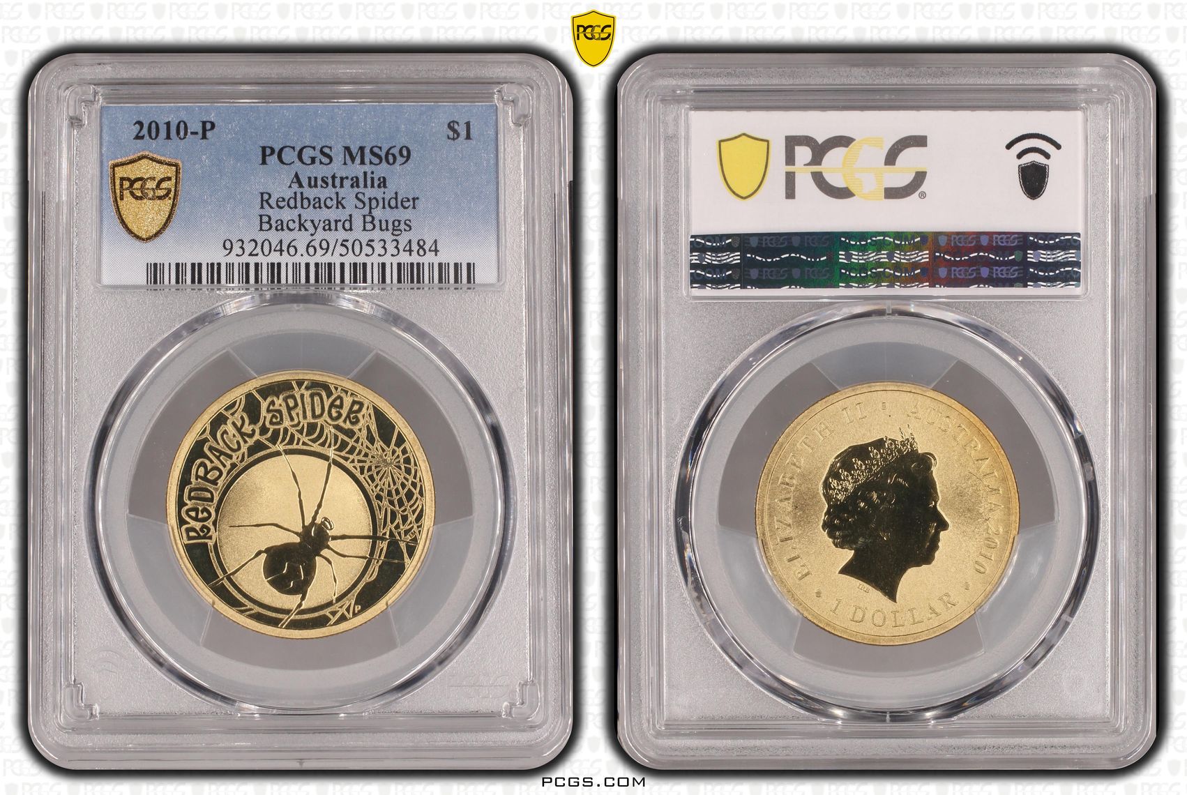 Redback Spider Backyard Bugs, POP 3/0, One Dollar, 2010-P, PCGS MS69