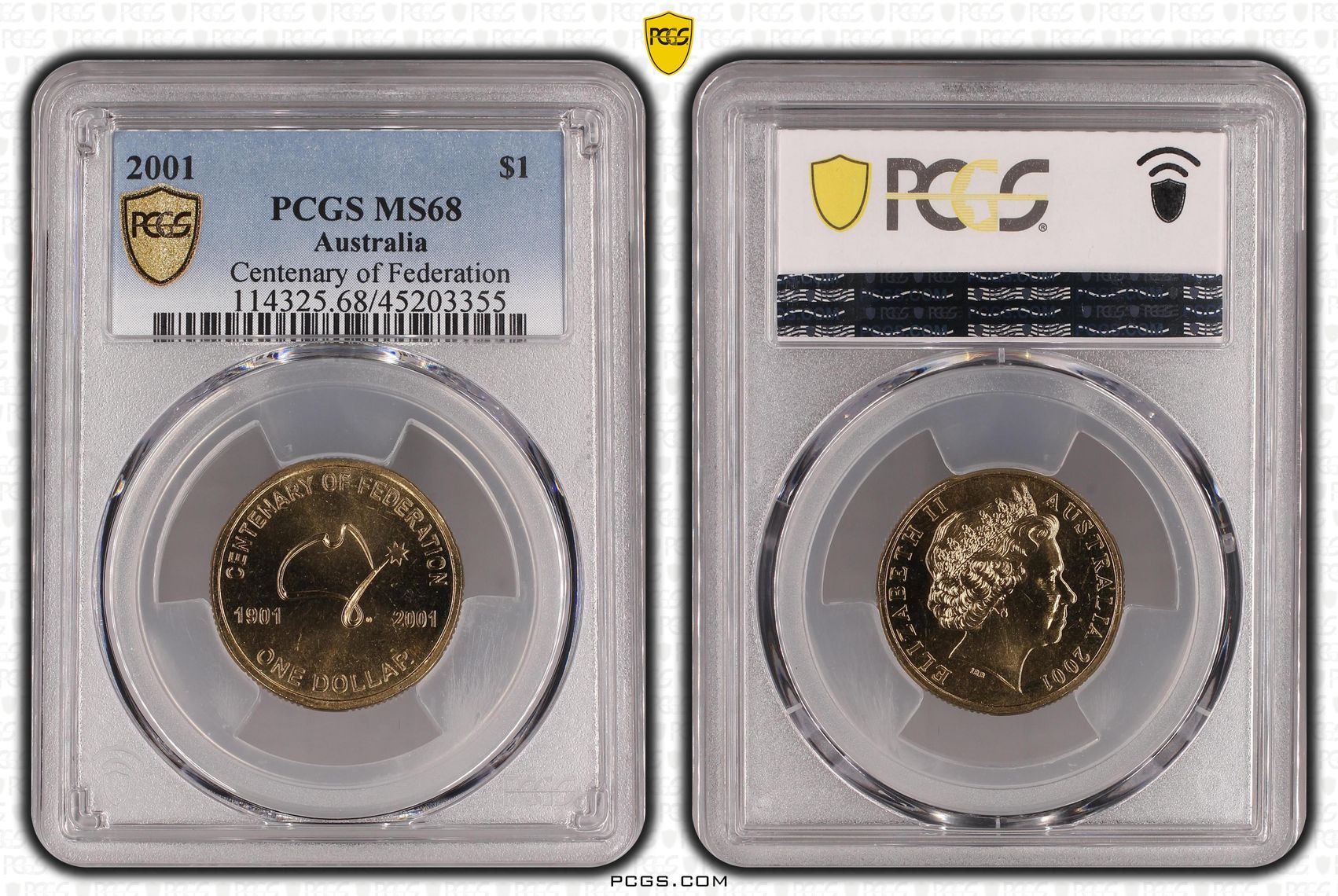 2001 Australia One Dollar, $1 Centenary of Federation PCGS - MS68 POP 21/0 -355