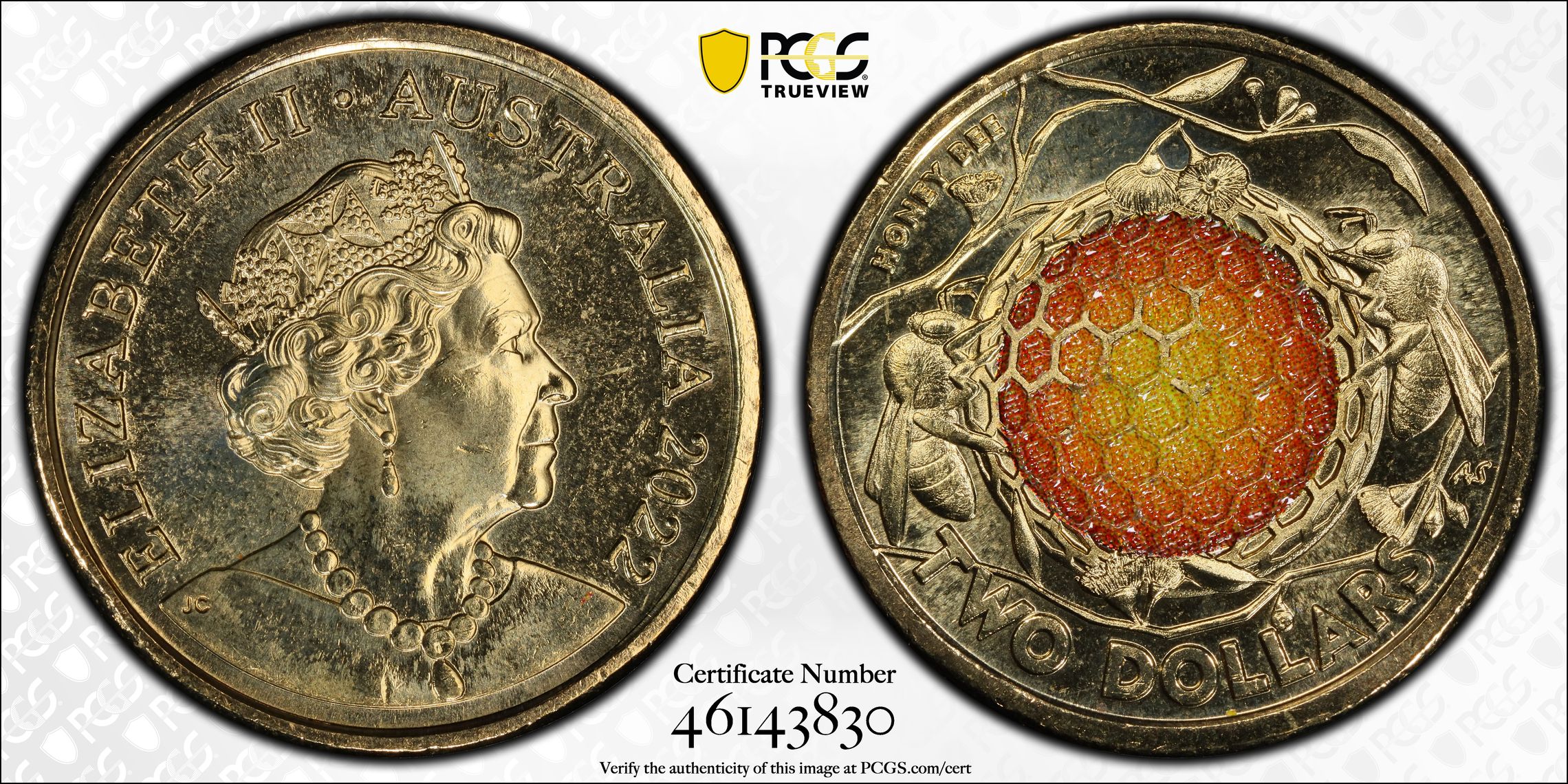 Honey Bee Colorized, Two Dollar, 2022, PCGS MS66