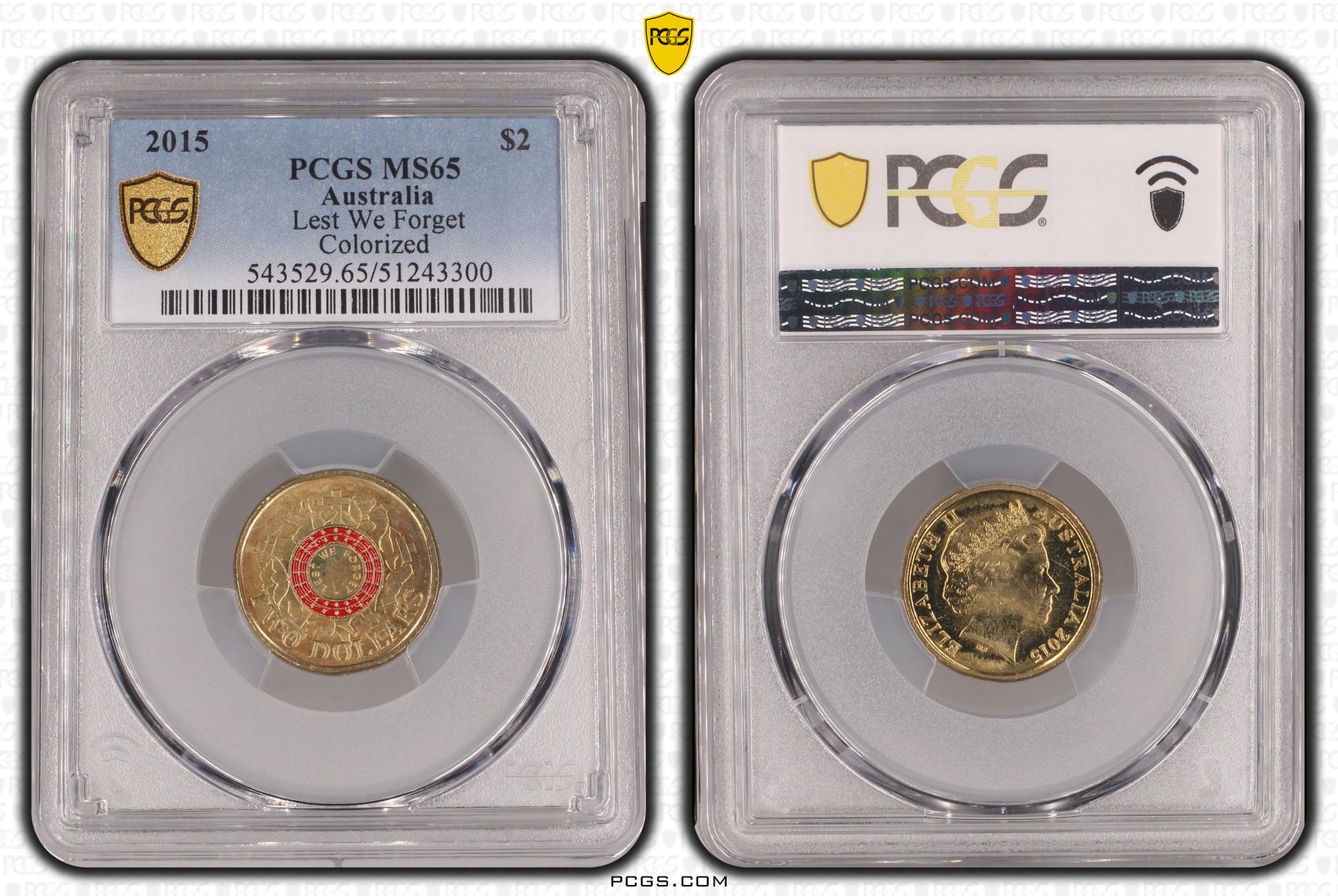Lest We Forget Colourised, Two Dollar, 2015, PCGS MS65
