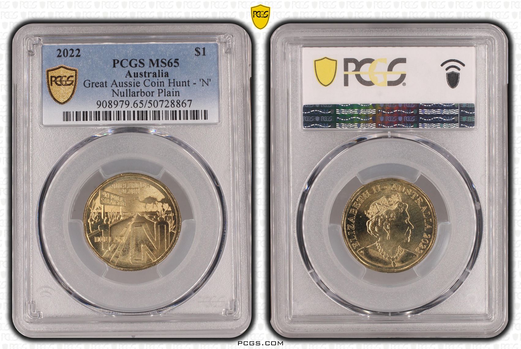 Great Aussie Coin Hunt - 'N' , One Dollar, 2022, PCGS MS65