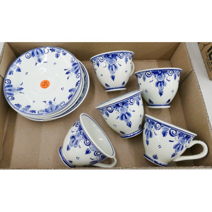 5pc Regina Delft Handpainted Cup Saucers