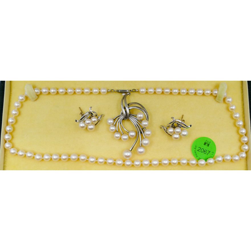 3pc Vintage Mikimoto Pearl Sterling Jewelry Suite
