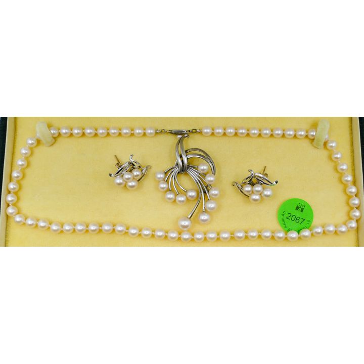 3pc Vintage Mikimoto Pearl Sterling Jewelry Suite