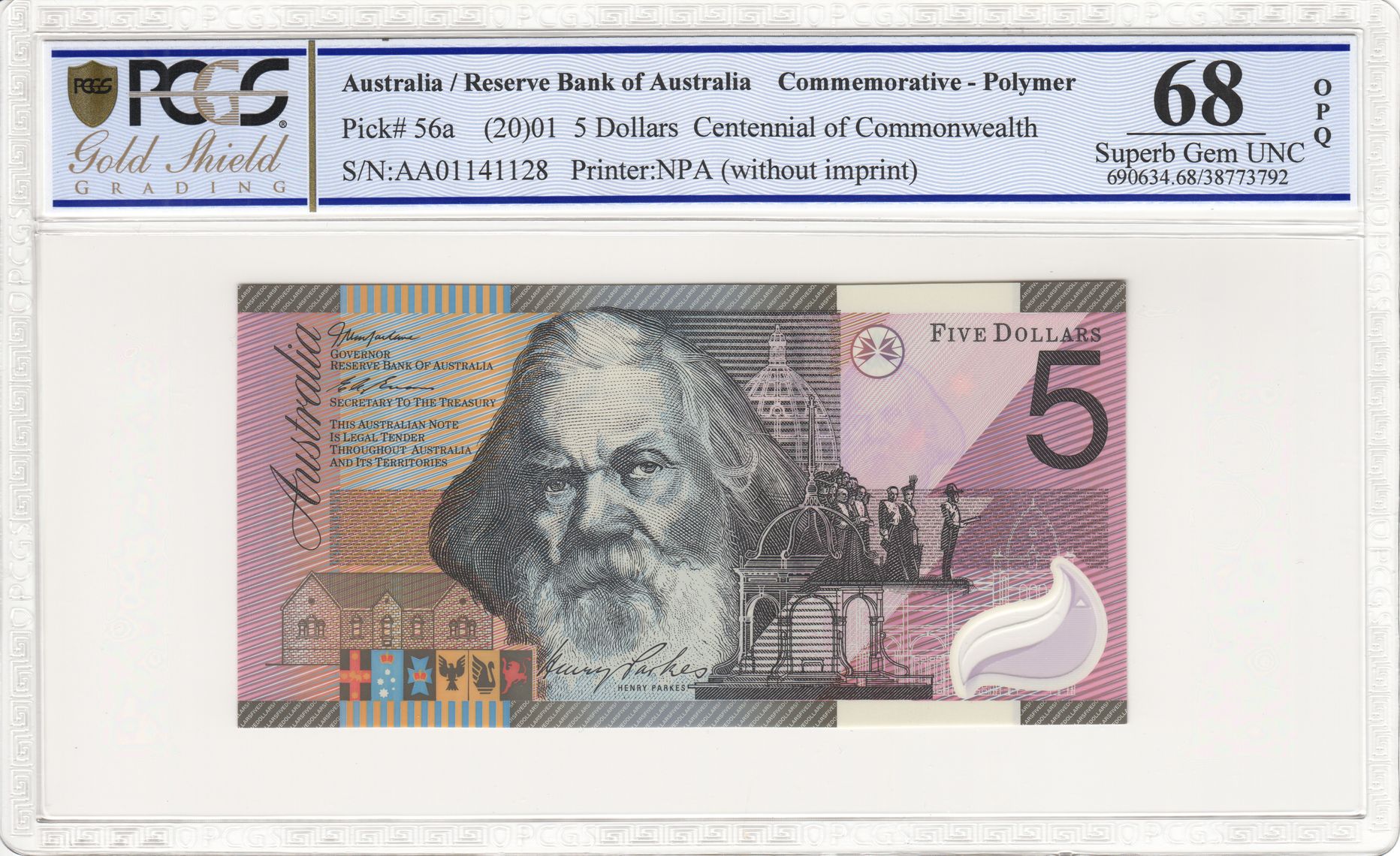 MacFarlane/Evans, Commemorative, Five Dollar, 2001, PCGS Superb Gem UNC 68 PPQ