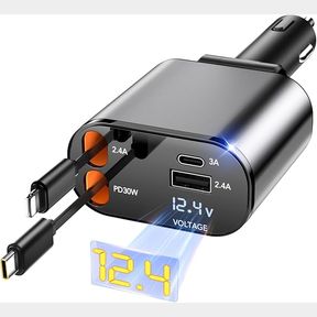 Retractable Car Charger,Fast 4 in 1 Car 16/15/14,iPad,Galaxy,Google and Multiple Devices(Black)