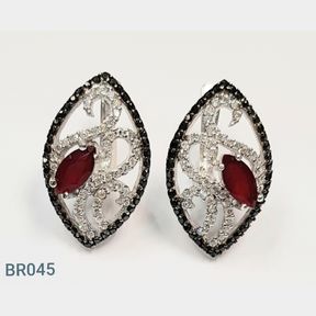 STERLING SILVER RED.BLACK AND WHITE HEART DROP EARRINGS WITH CZ'S - 51543/195