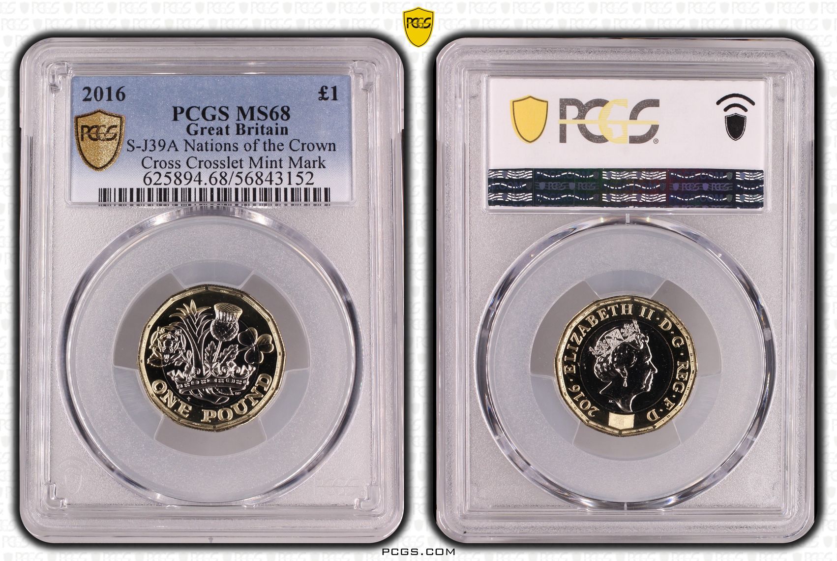 430 · Great Britain, S-J39A Nations of the Crown Cross Crosslet Mint Mark, 6/0, One Pound, 2016,  MS68