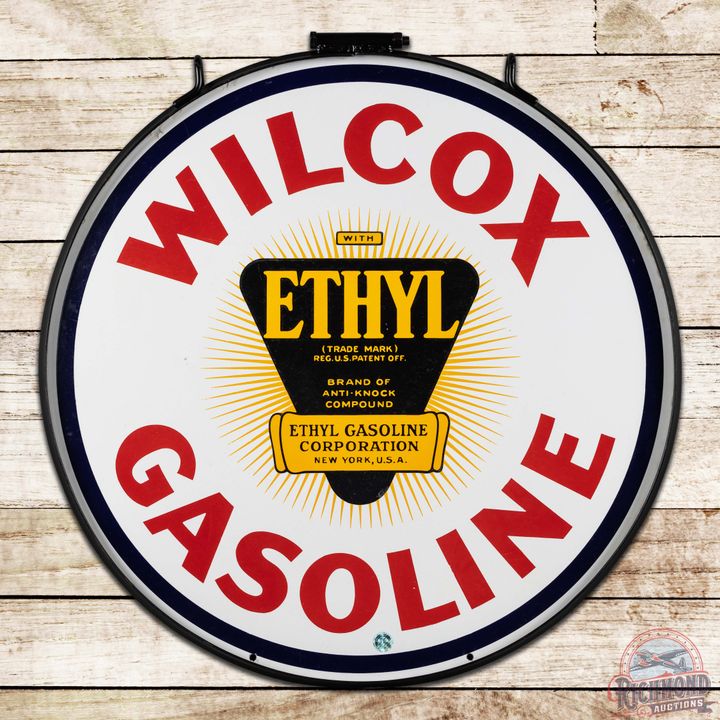 Wilcox Ethyl Gasoline 30" Double Sided Porcelain Sign w/ Ring