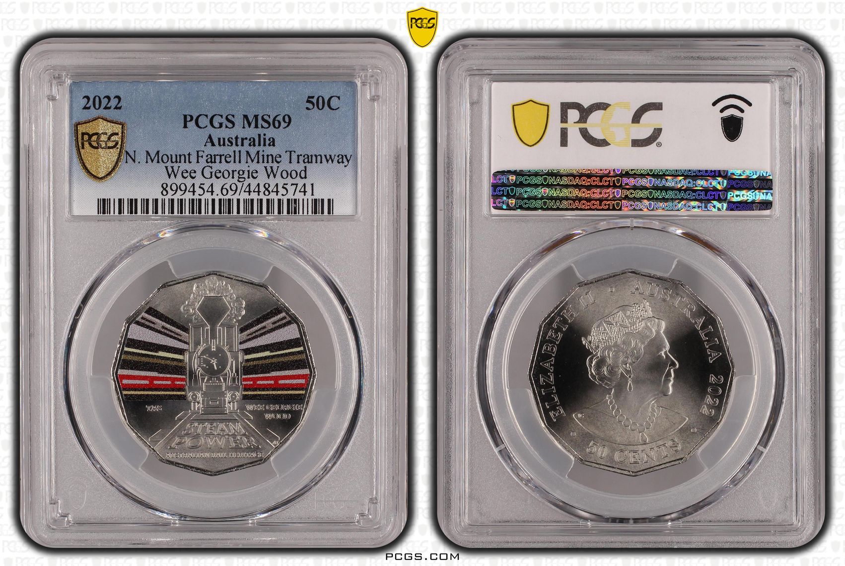 2022 Australia Fifty Cent, 50c Tasmania Wee Georgie Wood - Australian Rail Heritage PCGS - MS69 -741