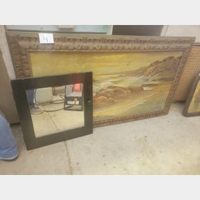 Wood Framed Mirror and Large Plastic Framed Ocean Print