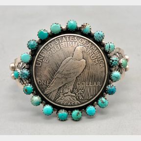 Turquoise and Sterling Silver Coin Themed Bracelet