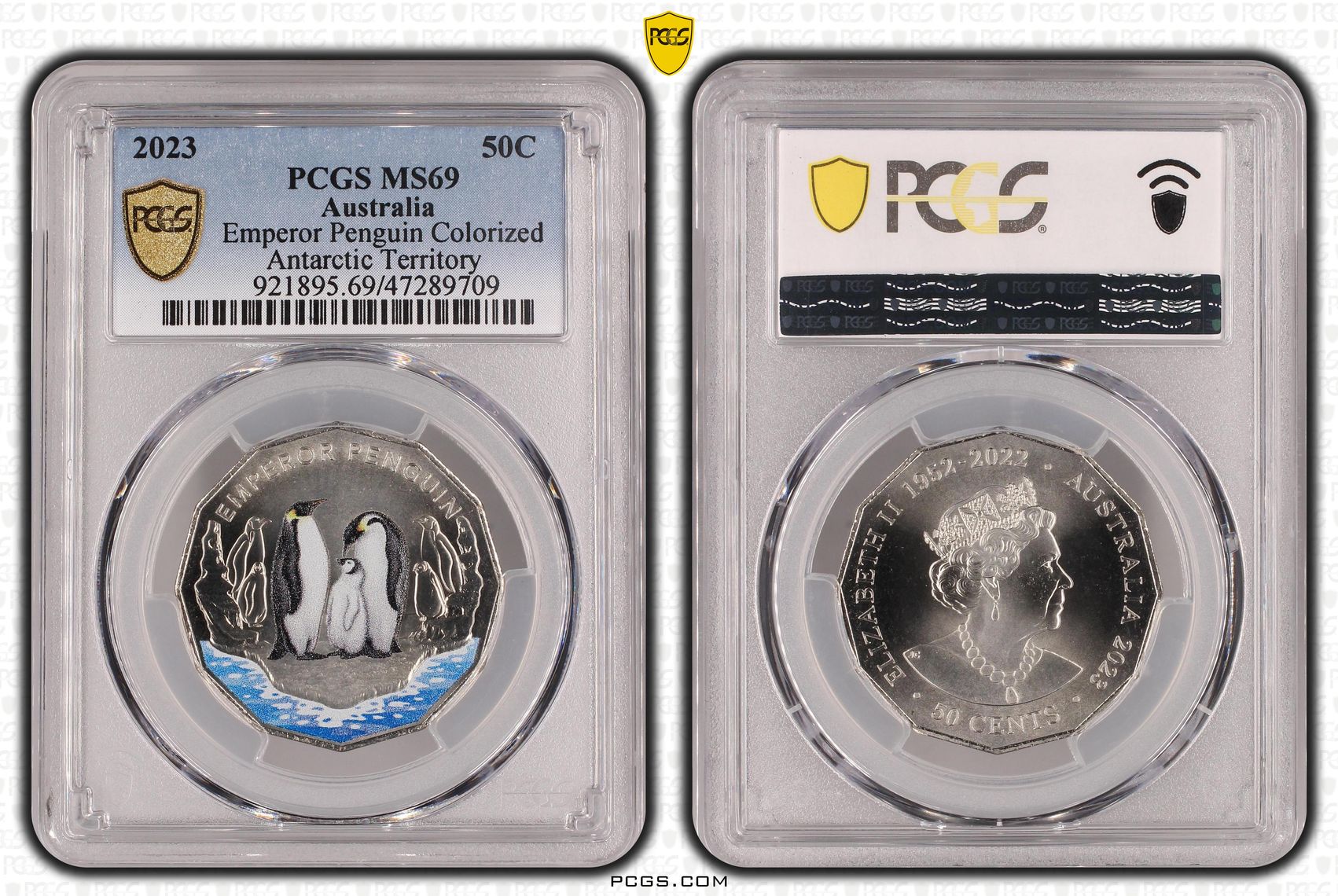 Emperor Penguin Colorized, Fifty Cent, 2023, PCGS MS 69