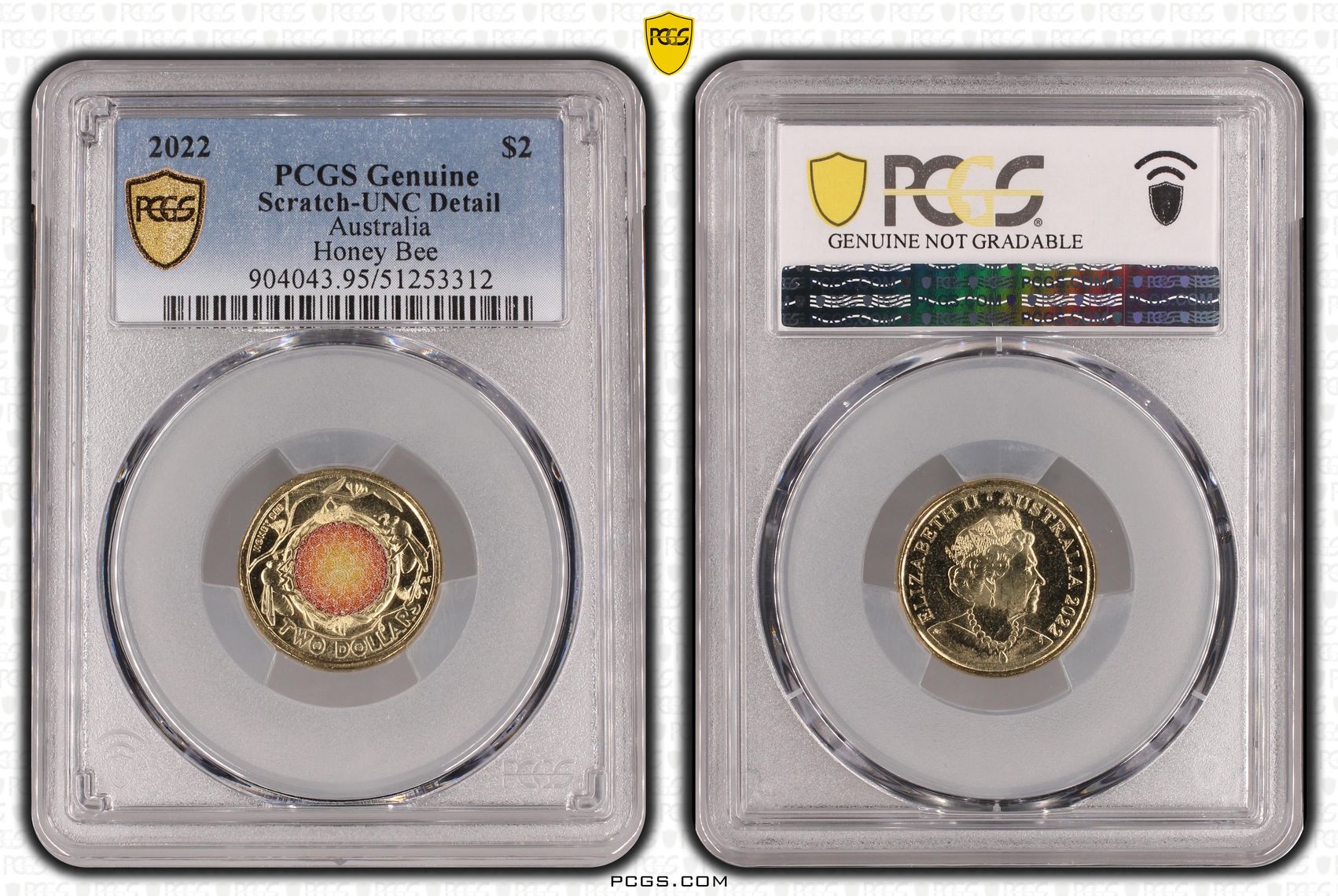 Honey Bee Colorized, Two Dollar, 2022, PCGS Genuine - UNC Details (95 - Scratch)