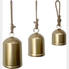 AFONSO BRASS COW COUNTRY STYLE RUSTIC METAL HANGING GIANT COW BELLS DECOR SET OF 3 CHRISTMAS DECORATIVE COW BELLS ON JUTE ROPE