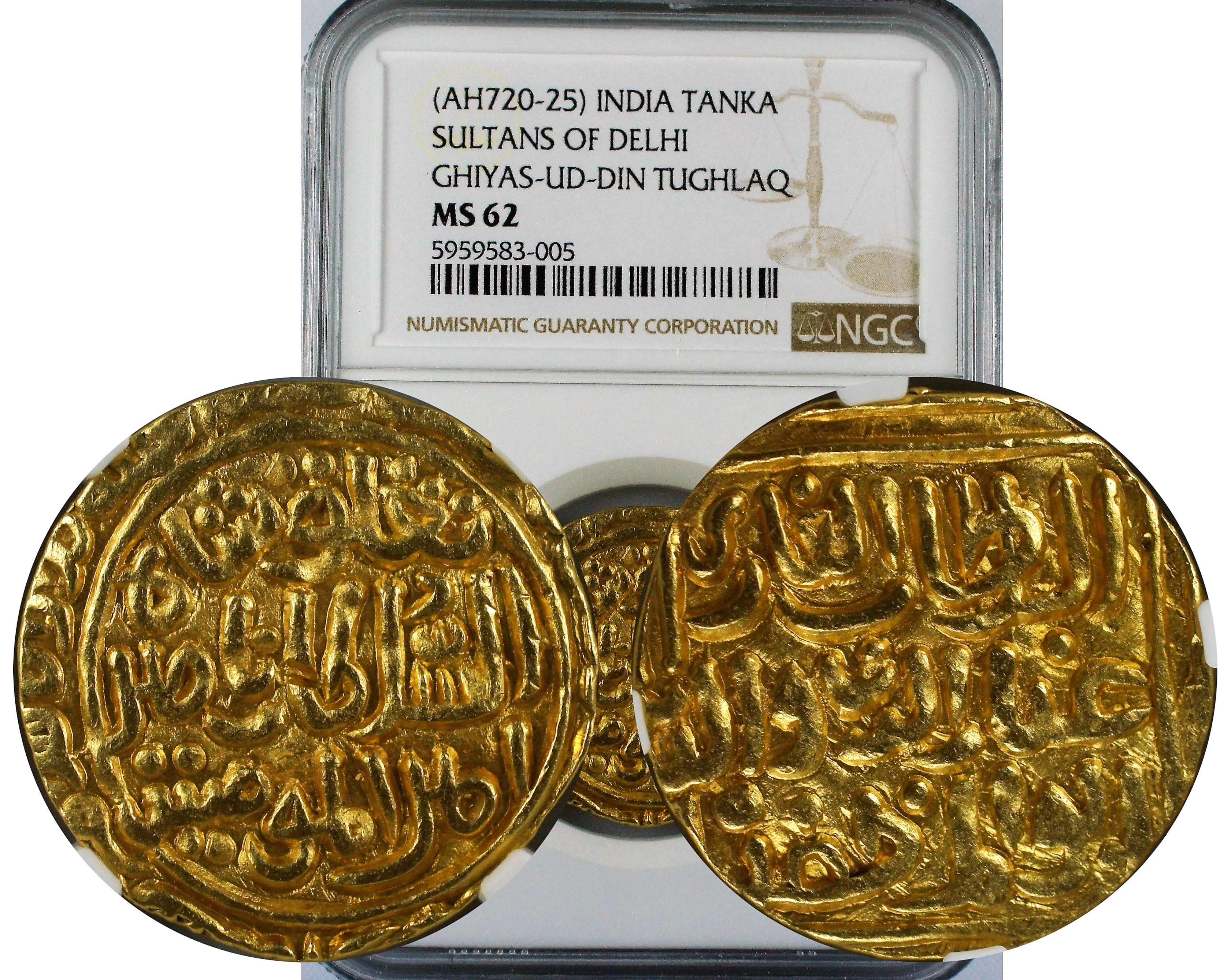 India Sultanates Sultans of Delhi Gold Tanka AH720-25 NGC MS62