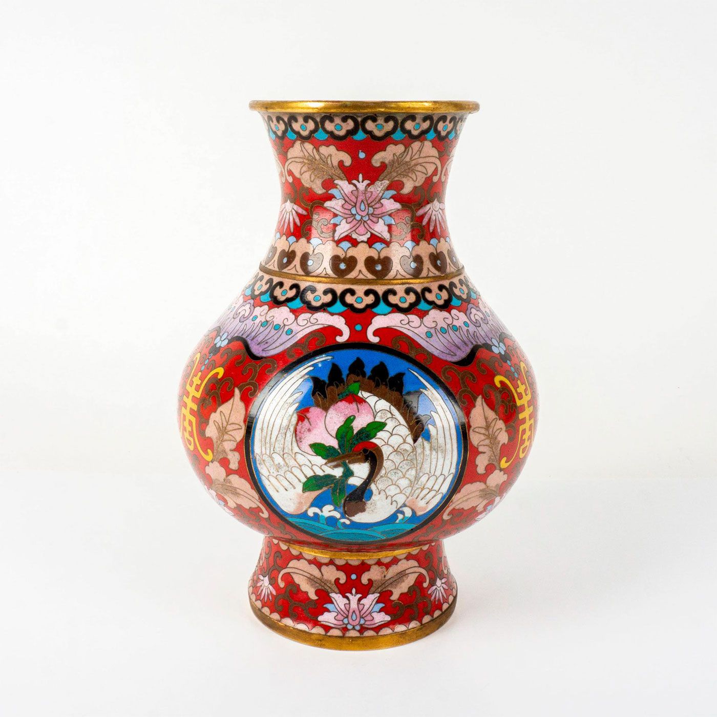 Antique Chinese Cloisonne Enamel Vase Lion and Unicorn