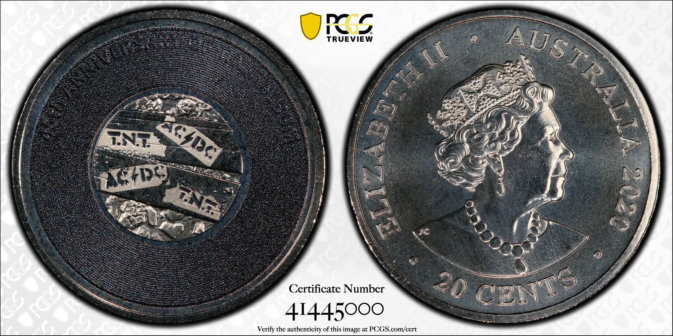 316 · AC/DC- T.N.T 45th Anniversary , Twenty Cent, 2020, PCGS MS68