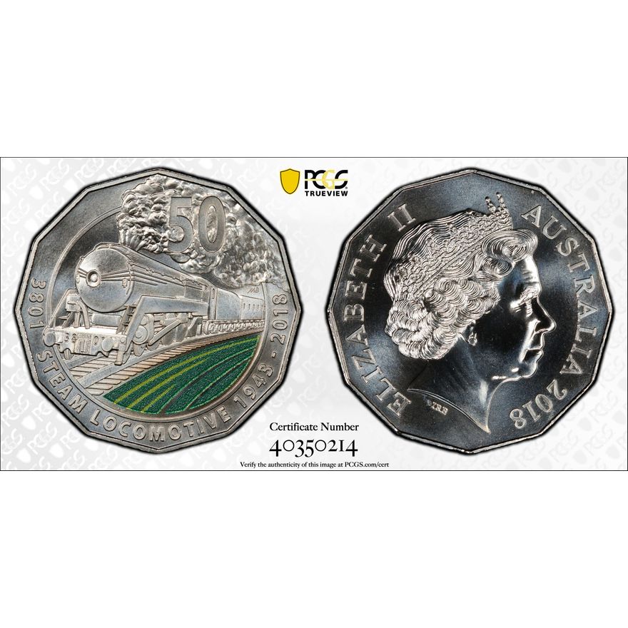 Elizabeth II, 3801 Steam Locomotive, 50C, 2018, PCGS - MS69