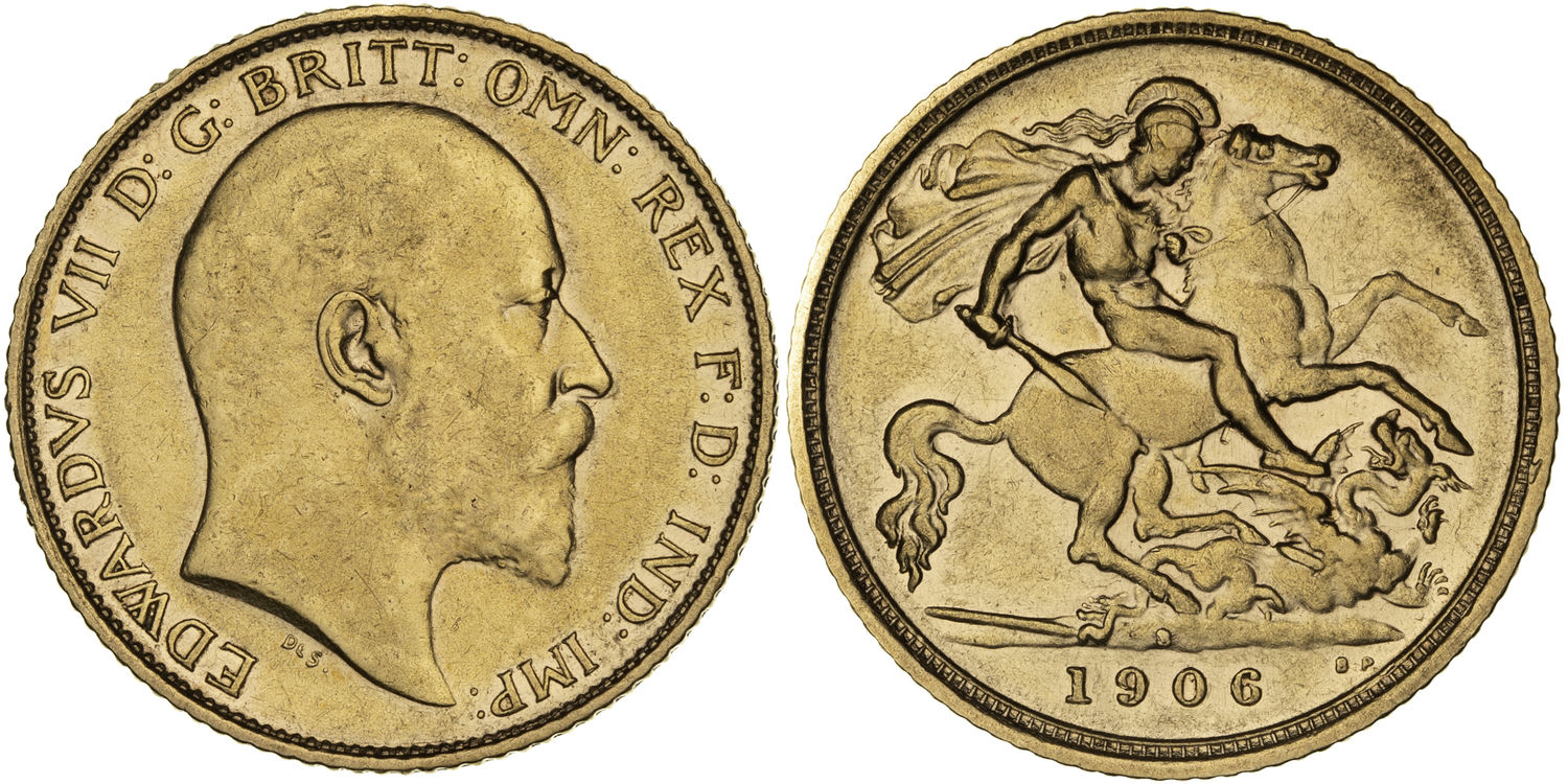 Edward VII, St George Reverse, Half Sovereign, 1906-S, gF