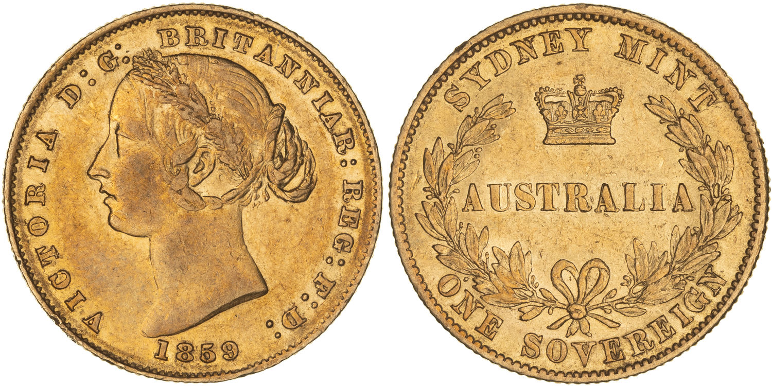 Victoria, Sydney Mint Reverse - Type II, Sovereign, 1859, VF