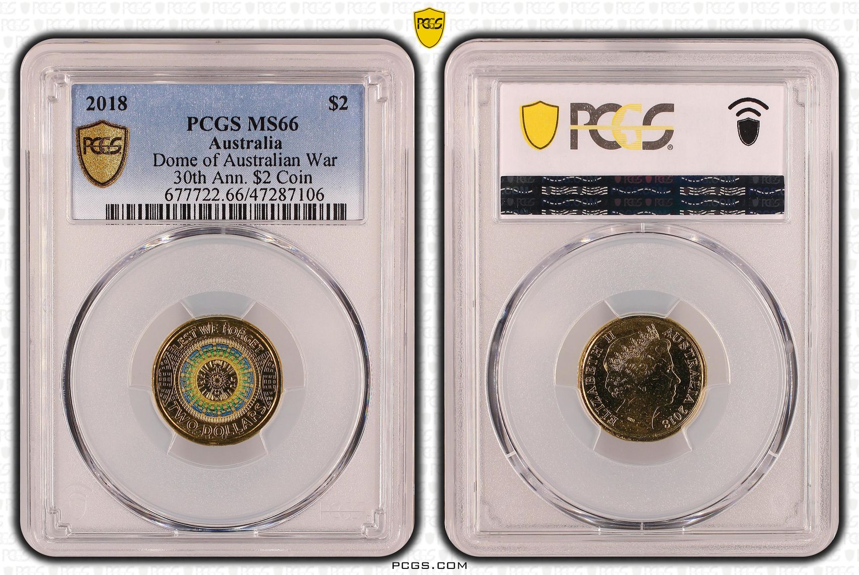 Elizabeth II, Dome of Australian War Memorial 30th Ann. $2 Coin, Two Dollar, 2018, PCGS MS66
