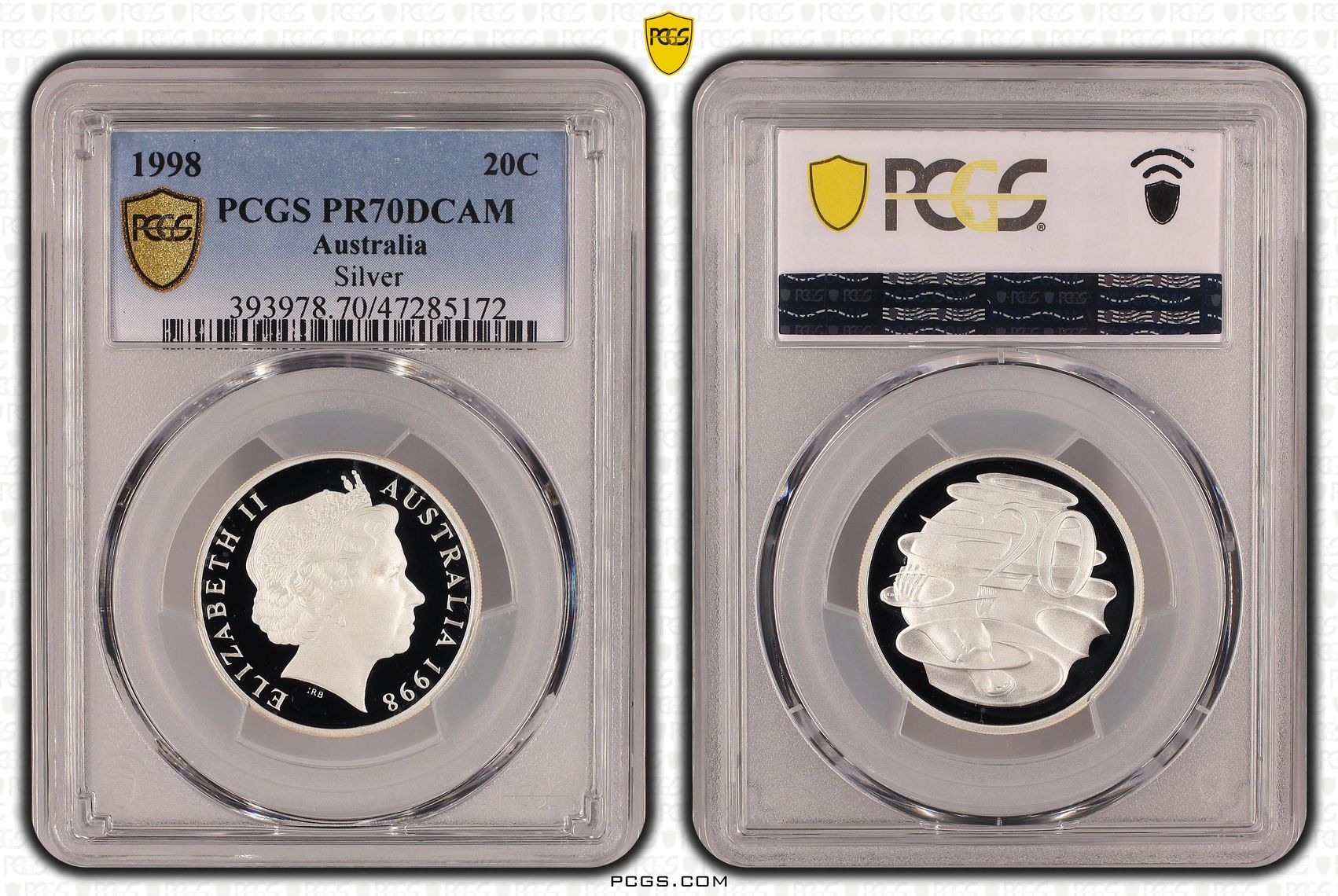 Elizabeth II, Silver, Pop 20/0, Twenty Cent, 1998, PCGS PR70DCAM