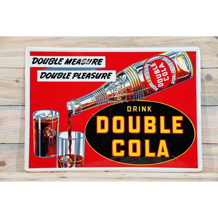 Drink Double Cola "Double Measure Double Pleasure" Single Sided Tin Embossed Metal Sign TAC 9