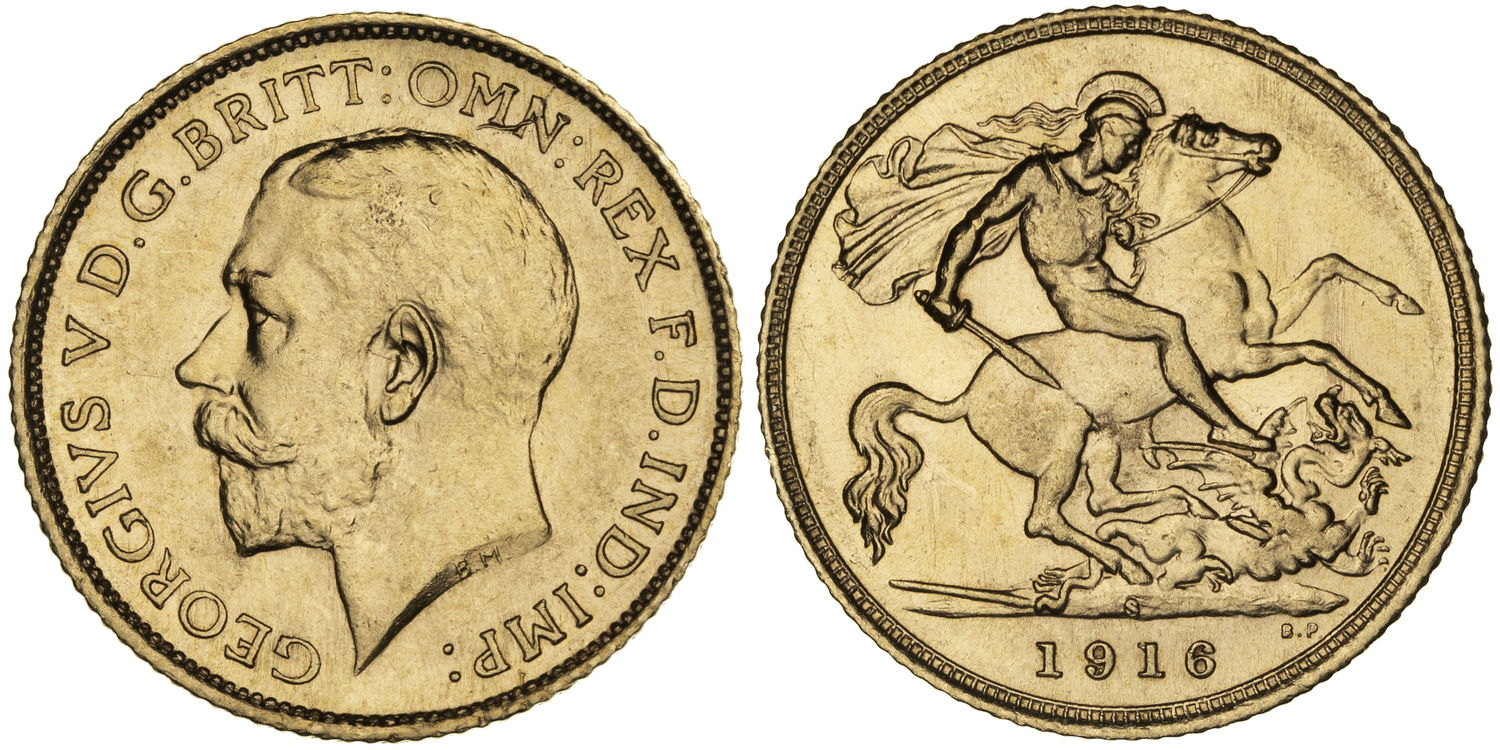 George V, St George Reverse , Half Sovereign, 1916-S, CHU