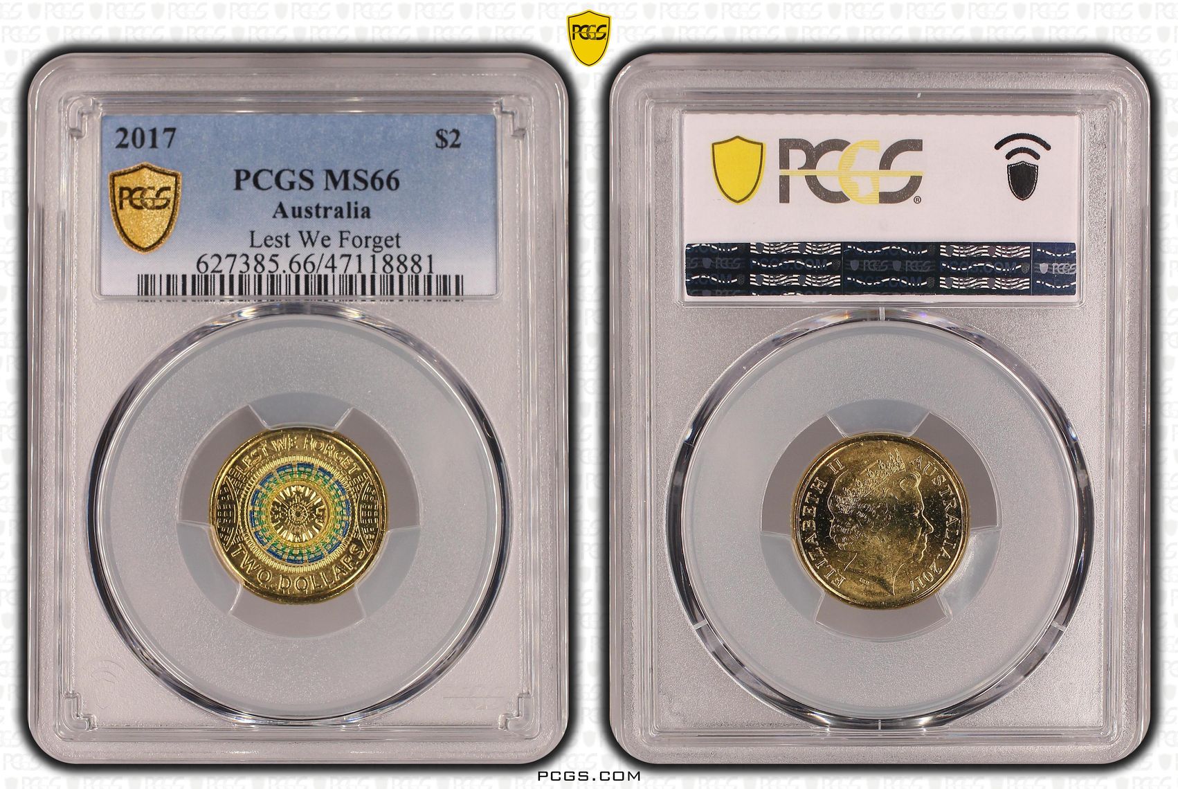 Elizabeth II, Lest We Forget Colorized, Two Dollar, 2017, PCGS MS66