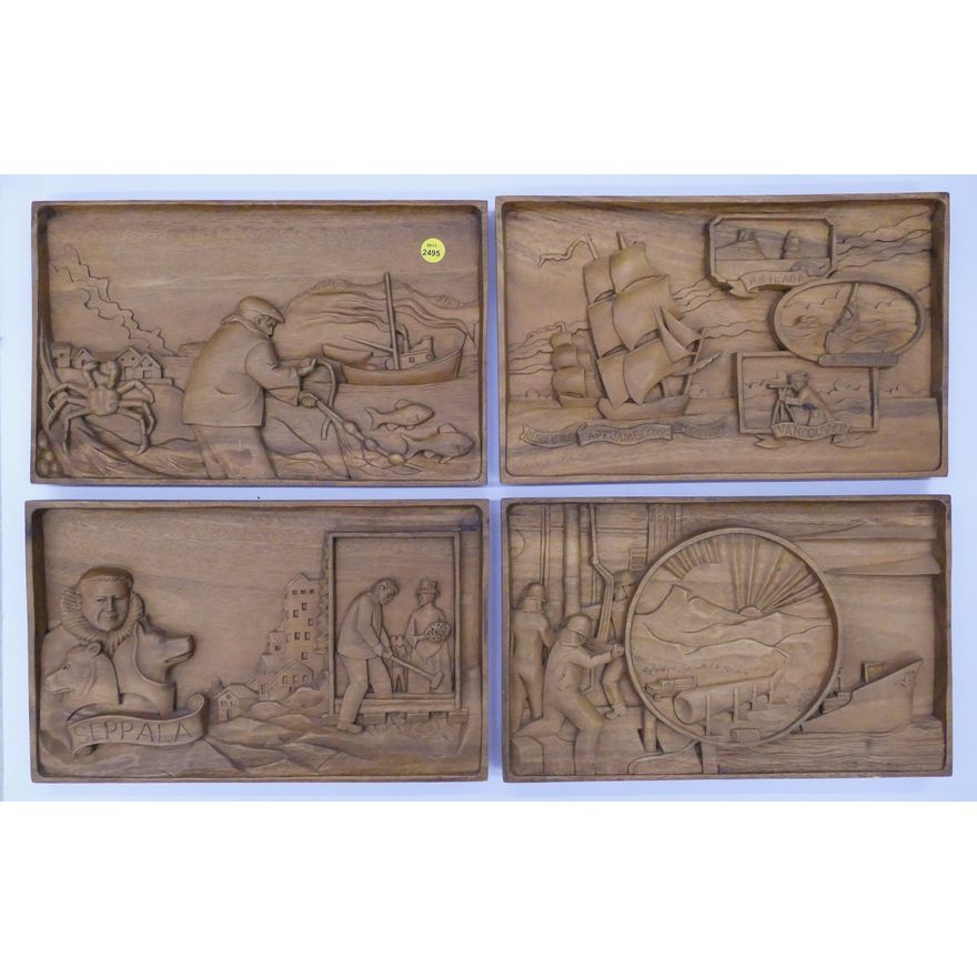 4pc Carved Wood Captain Cook Panels- 9x14'' each