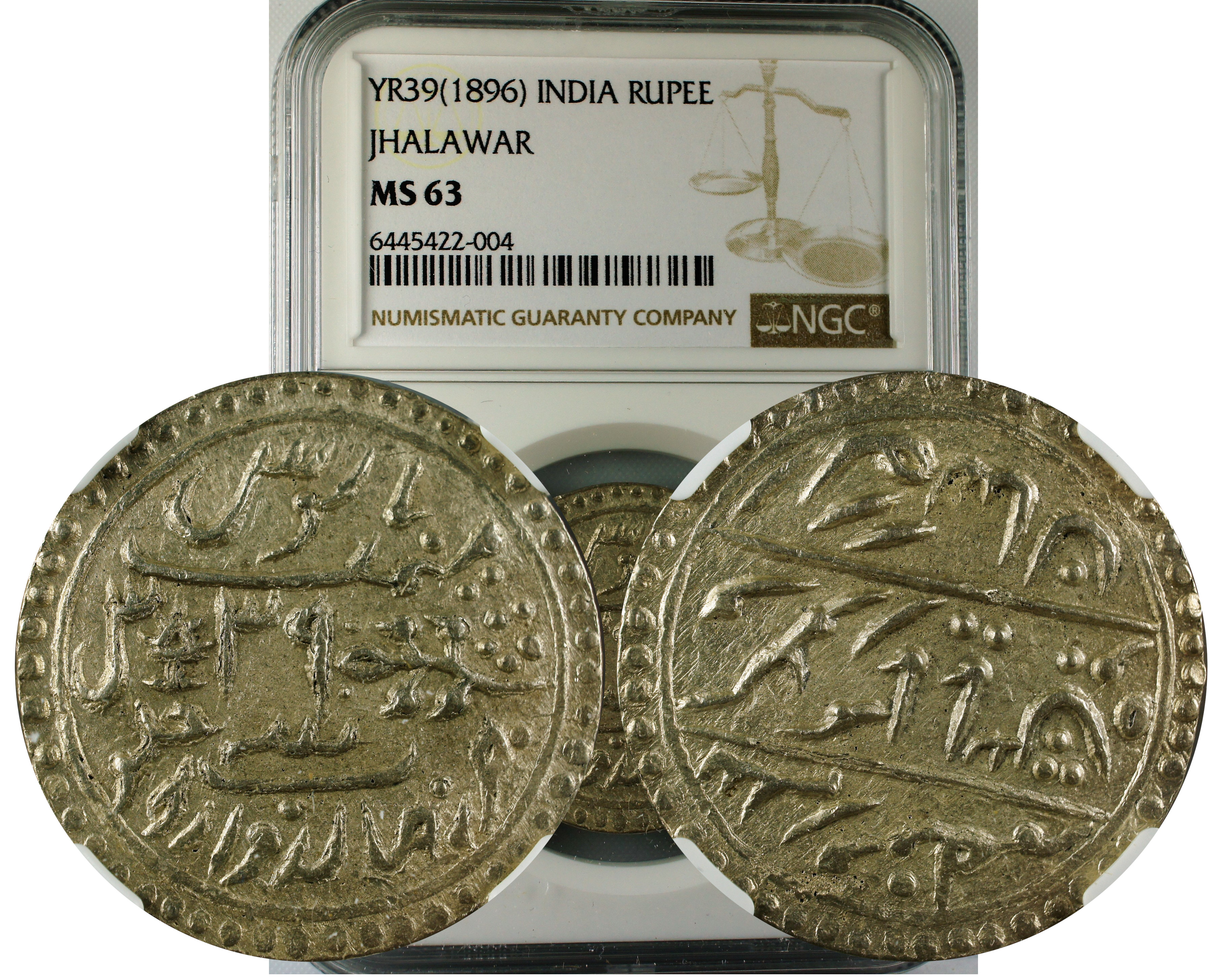 YR39(1896) INDIA RUPEE JHALAWAR MS63