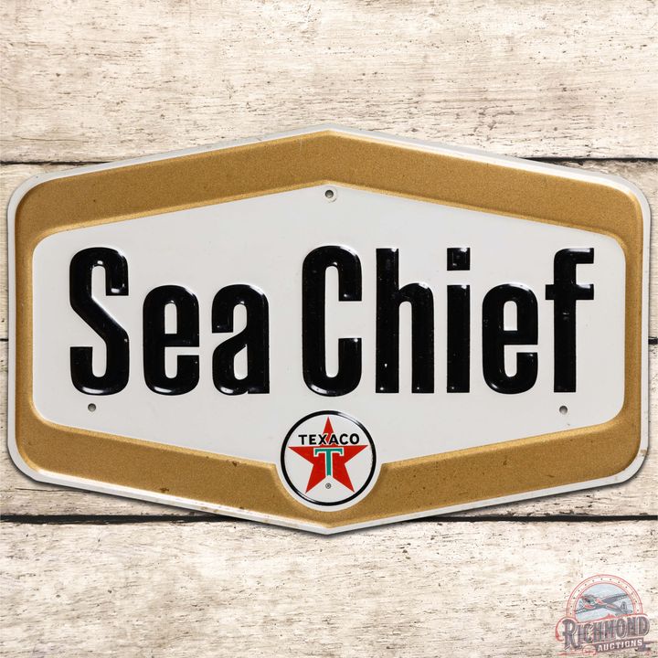 Texaco Sea Chief Embossed SS Tin Gas Pump Plate Sign
