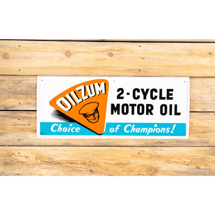 Oilzum 2-Cycle Motor Oil w/ Logo Single Sided Tin Self Framed Metal Sign TAC 9