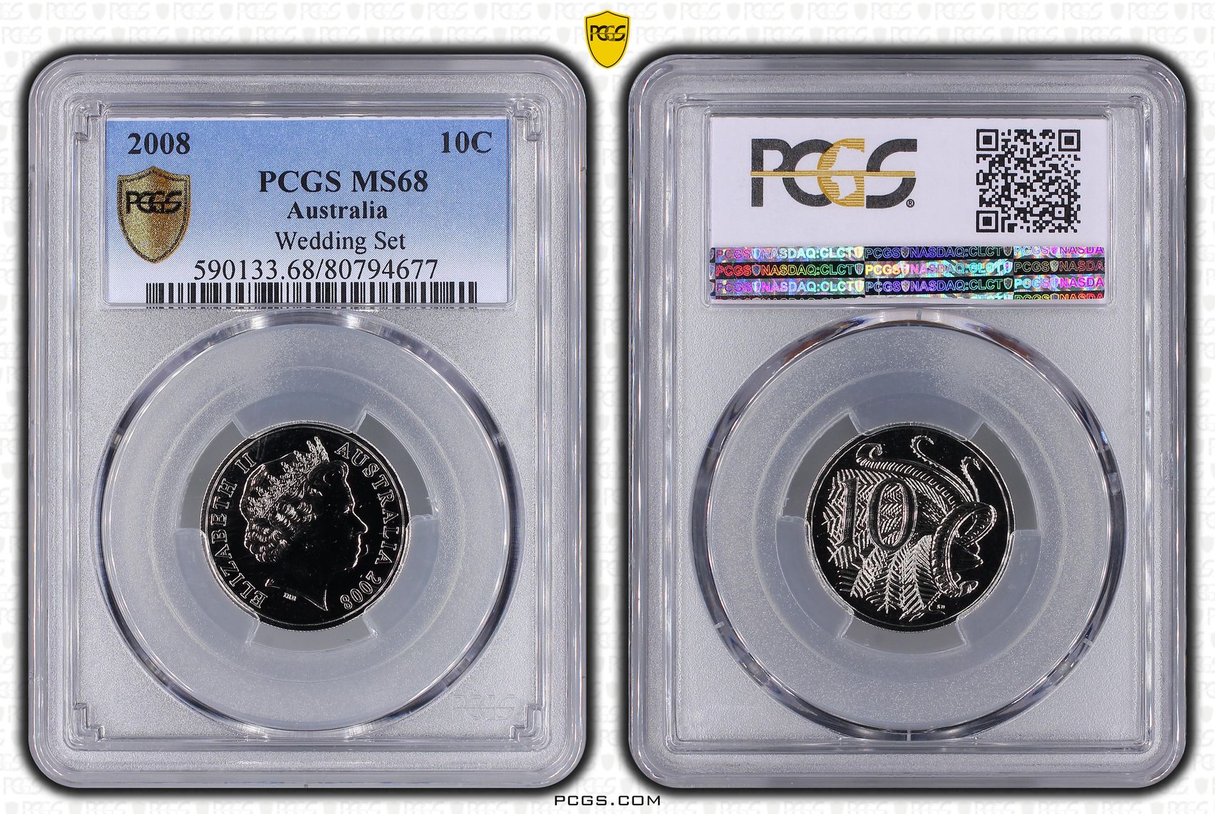 Elizabeth II, Ten Cent, 2008, PCGS MS68