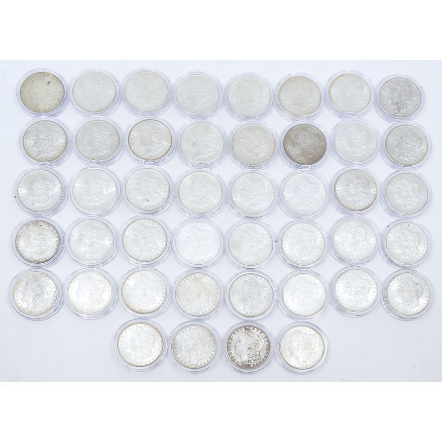 Collection 44pc US Morgan Silver BU Dollars in Cases - Various Dates