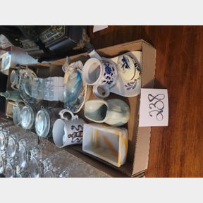 Shaving mug, slag glass container and other decorative items