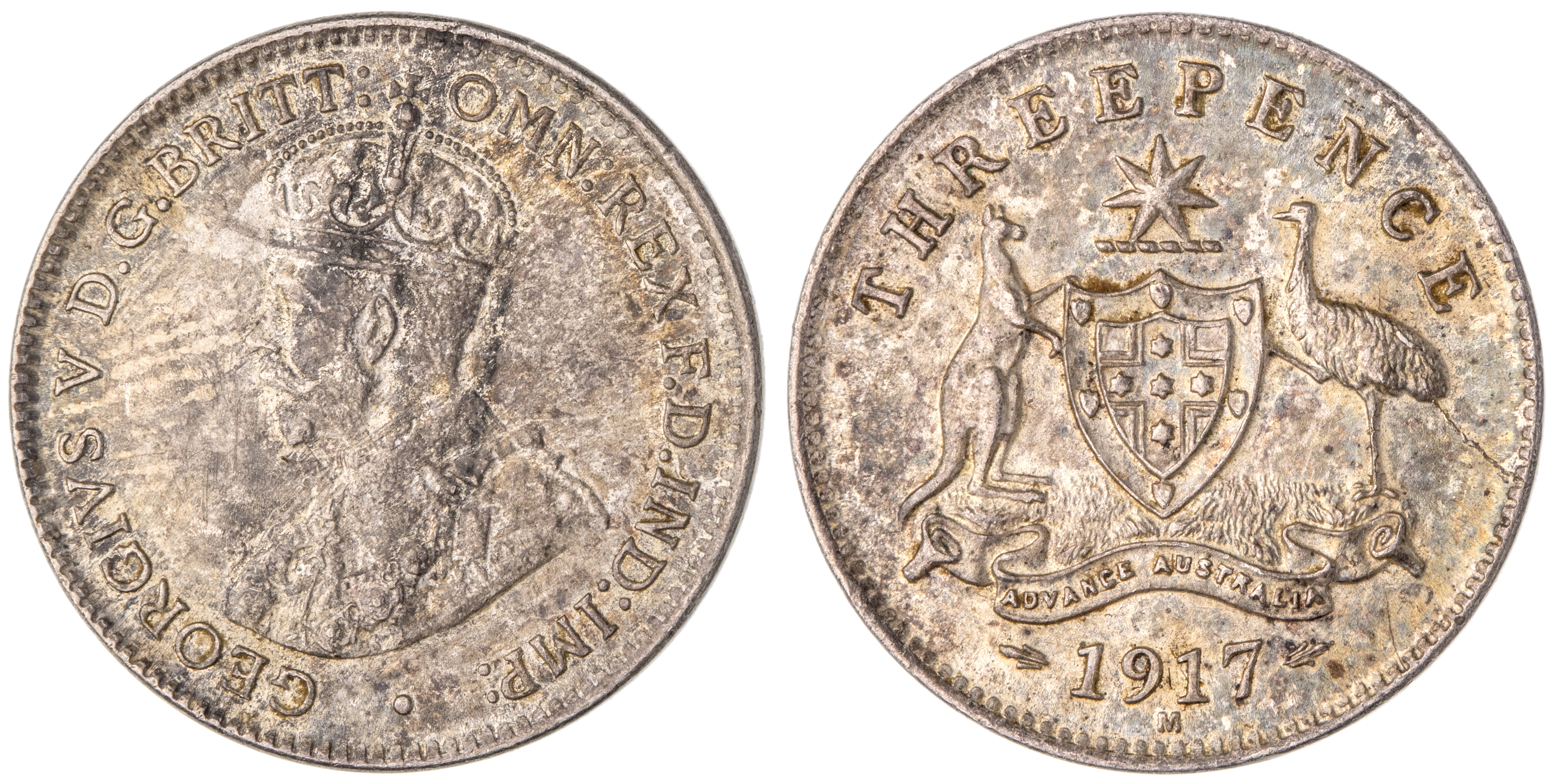 George V, Threepence, 1917-M, UNC