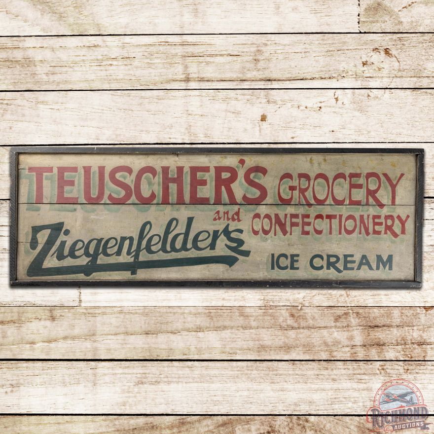 Teuscher's Grocery and Confectionery Ziegenfelder's Ice Cream DS Wooden Trade Sign West Virginia