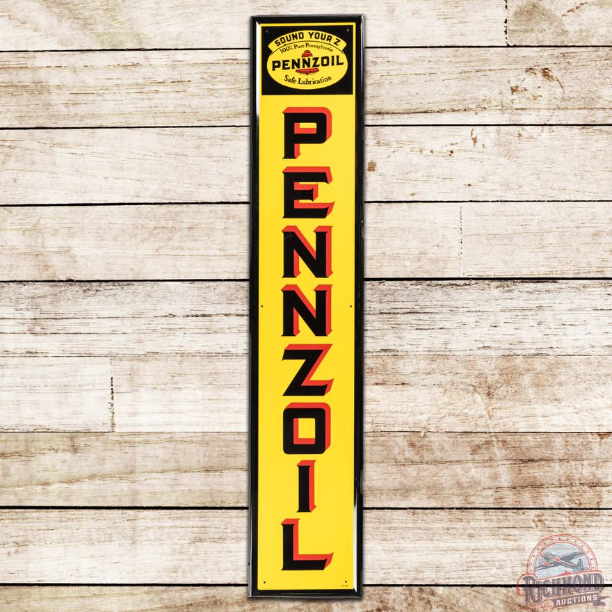 1960 Pennzoil Sound Your Z Safe Lubrication Embossed SS Tin Sign w/ Logo