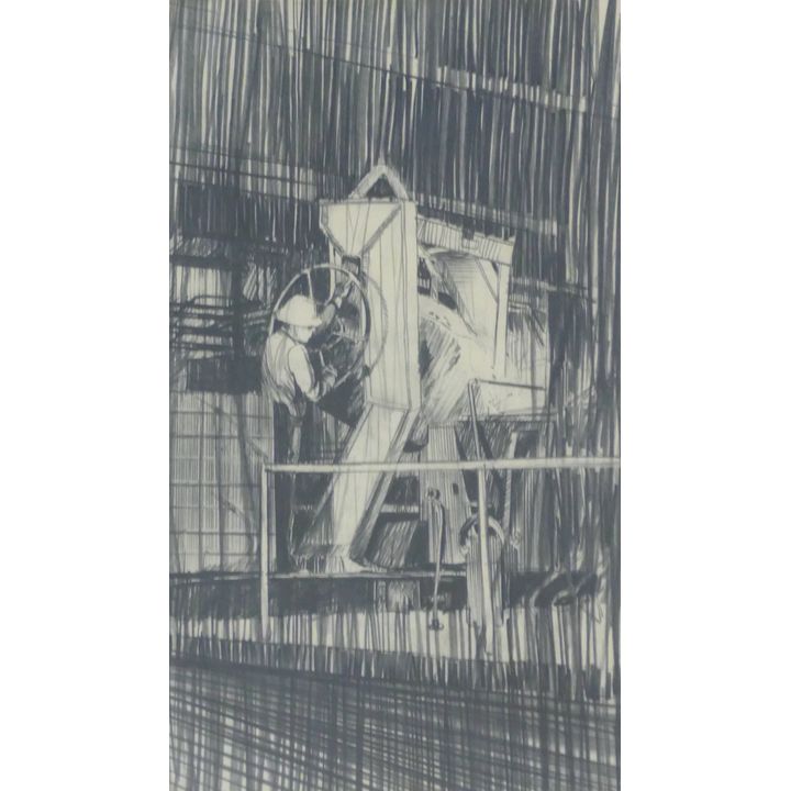 Industrial Worker Graphite Illustrator Drawing Framed